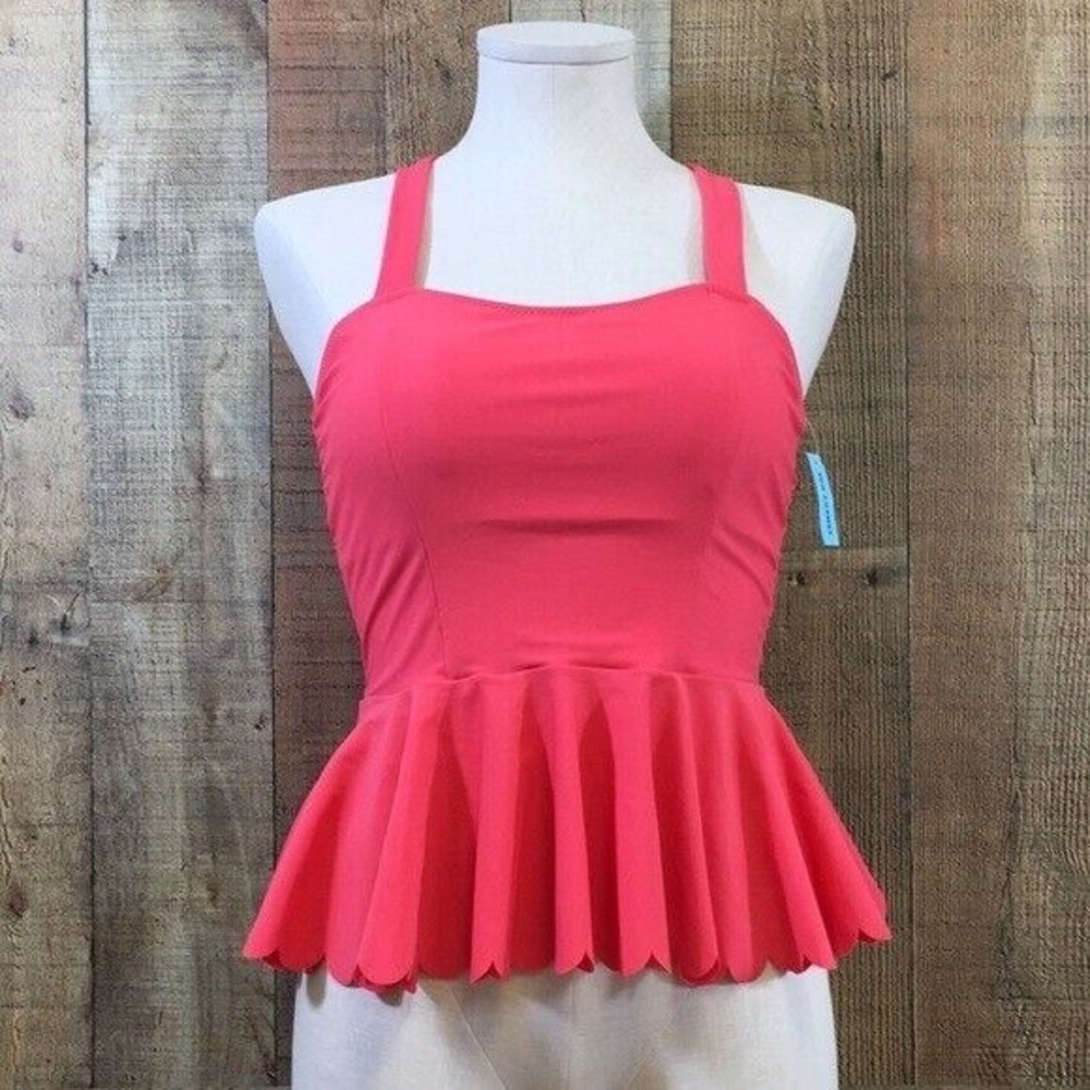 C Apparel Cup Say Swim Top Womens Small Pink Halter Peplum Tankini